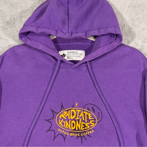 Dutch Bros Coffee Radiate Kindness Purple Hoodie Small Pullover Sweatshirt Comfy - Picture 2 of 15